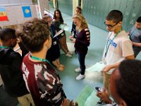 Skyla Lynk-Romano, 15, who suffered a traumatic brain injury when she was struck by a car on January 5th attends her first day of school at the Greater New Bedford Regional Vocational Technical High School after a long rehabilitation process at the Pappas Rehabilitation Hospital for Children in Canton, MA. On January 5, 2017, Skyla, a freshman at Greater New Bedford Regional Vocational-Technical High School, was crossing Dartmouth Street to meet her father after leaving the Dancer’s Edge studio when she was hit by a car and critically injured. The driver, Jessica Skaggs, 34, fled the scene before turning herself in. Skaggs has been sentenced to six months at the House of Corrections, but the sentense was suspended for two years. PHOTO PETER PEREIRA